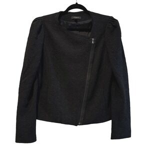 Ann Taylor‎ Black Textured Zippered Jacket Puff Shoulder Size 12